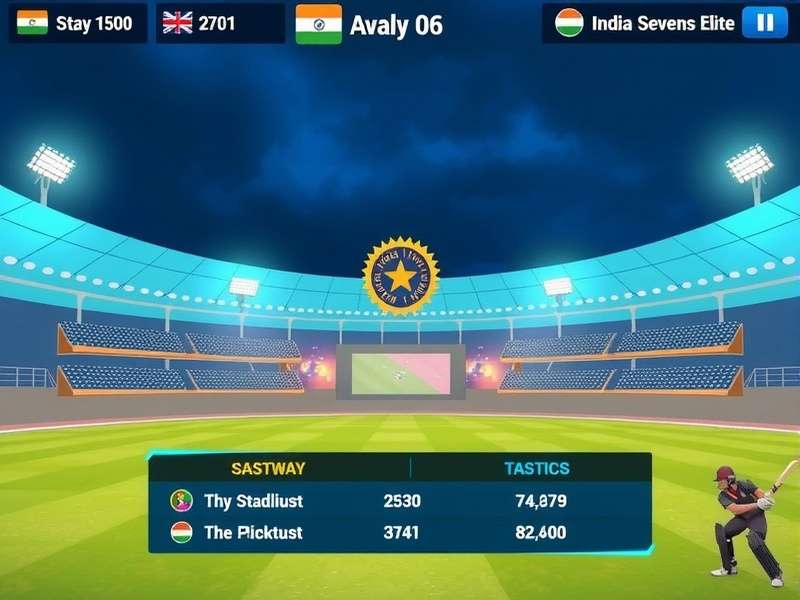 India Sevens Elite gameplay screenshot showing cricket action